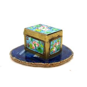 Vintage Chinese Cloisonné Enamel on Brass Postage Stamp Box